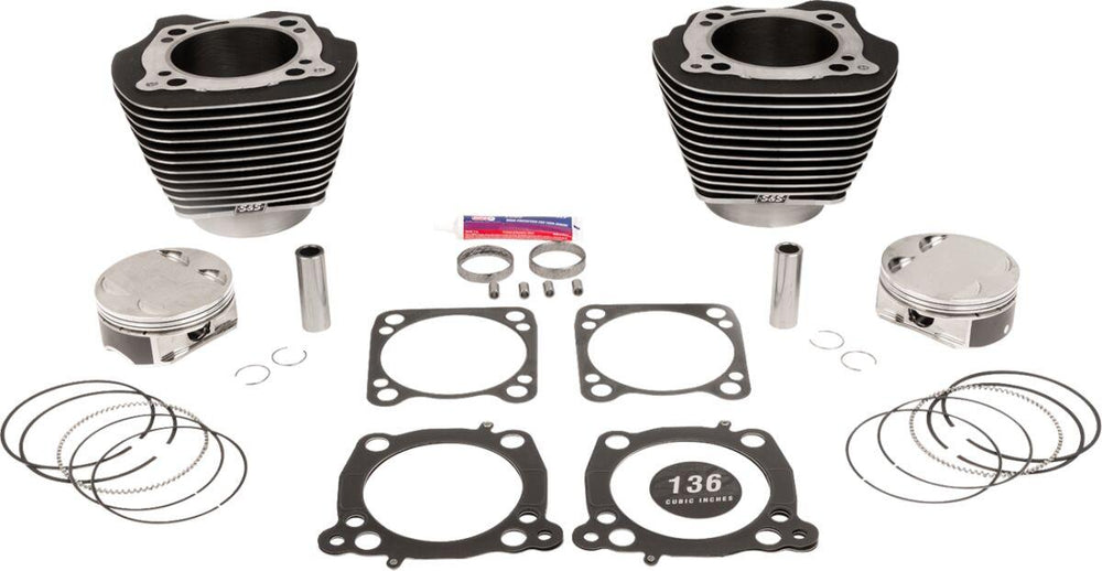 S&S Cycle 136" Big Bore Cylinder Kit For Harley Davidson FLDE 1750 ABS 2018-2020 - Highlighted Fins/Wrinkle Black