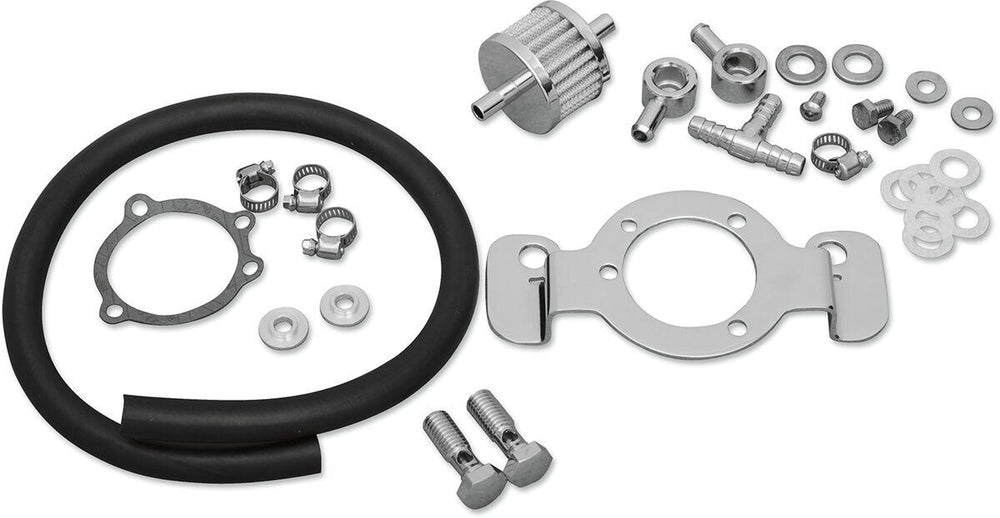 Drag Specialties Crankcase Breather with Support Bracket Kit For Harley Davidson XL 1200 C 2007-2020 - Black Chrome
