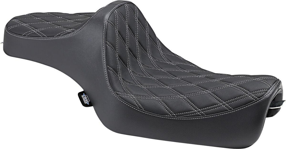 Drag Specialties Predator III Seat For Harley Davidson XL 1200 C 2004-2020 Silver Stitching Double Diamond - Black Silver