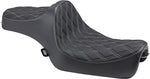 Drag Specialties Predator III Seat For Harley Davidson XL 1200 C 2004-2020 Silver Stitching Double Diamond - Black Silver