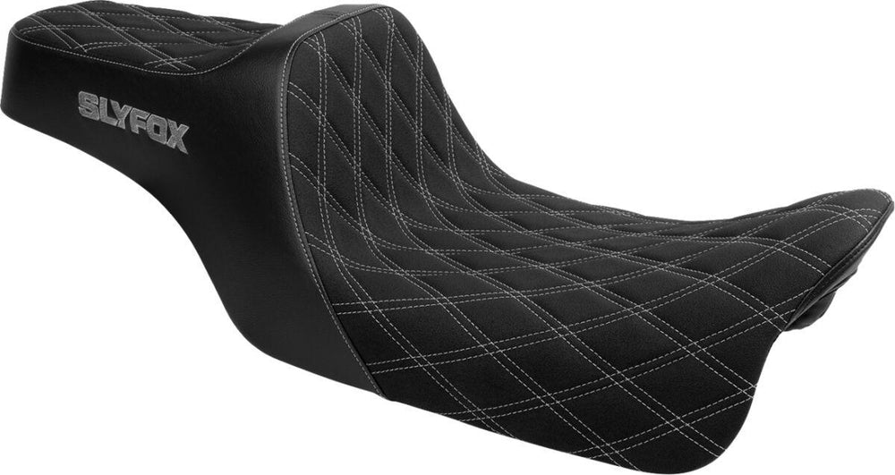 Slyfox High Noon Seat For Harley Davidson FLHR 1584 2008-2011 Double Diamond/Silver Logo