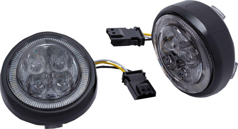 Ciro LED Fang Front Signal Light Inserts with Bezel For Harley Davidson FLD 1690 2012-2013 Black Smoke