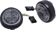 Ciro LED Fang Front Signal Light Inserts with Bezel For Harley Davidson FLD 1690 2012-2013 Black Smoke