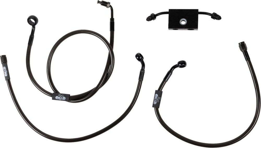 LA Choppers Midnight Braided Brake Hose Kit For Harley Davidson FLS 1690 ABS 2014-2017 15" - 17" - Black/Midnight