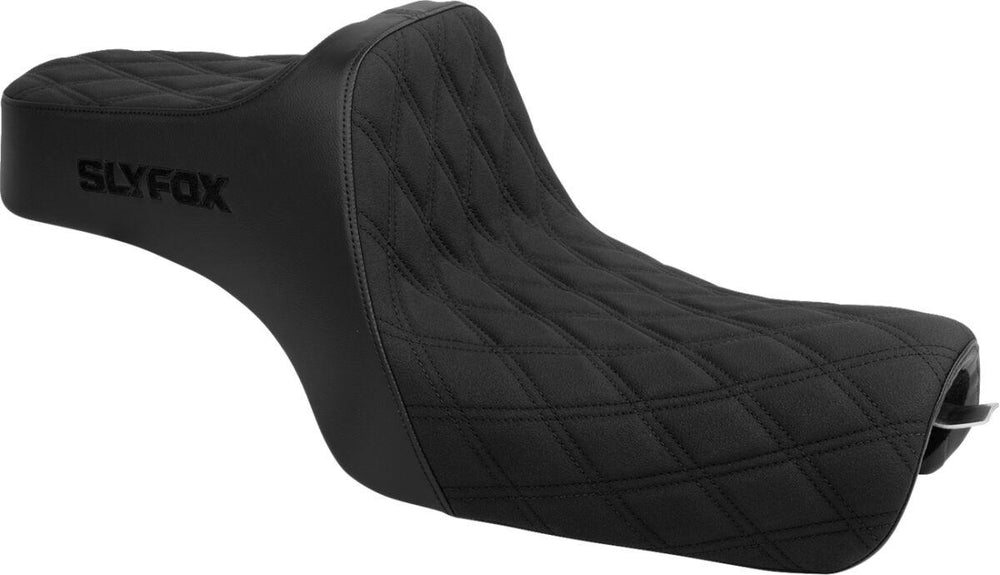 Slyfox High Noon Seat For Harley Davidson XL1200C 2004-2019 Black Logo/Double Diamond - Black