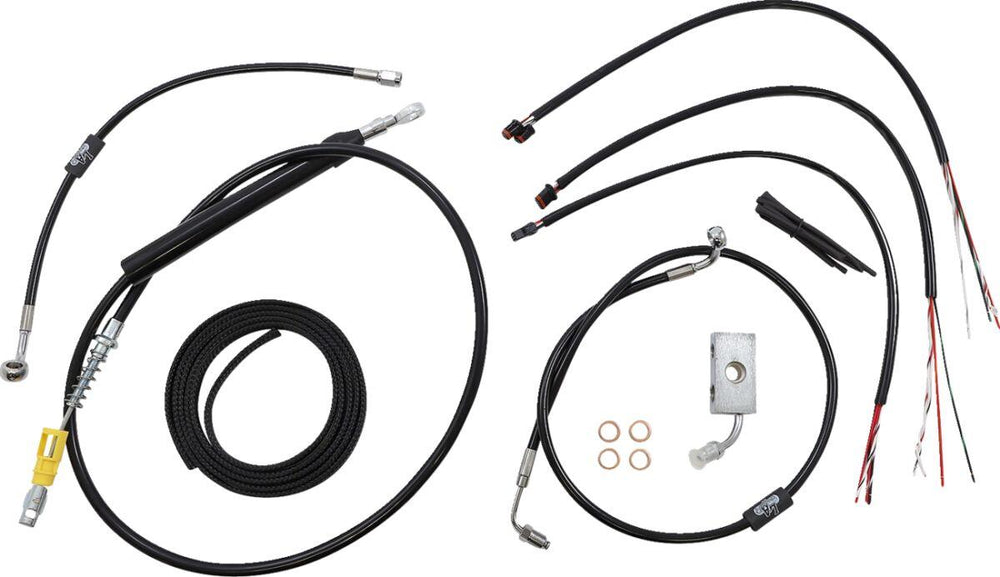 LA Choppers Complete Black Vinyl Braided Handlebar Cable/Brake Hose Kit For Harley Davidson FLDE 1750 ABS 2018-2020 38 cm - 43 cm (15" - 17") - Black/Clear-Coated
