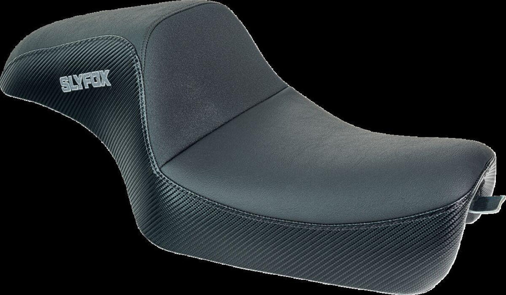Slyfox The Drifter Seat For Harley Davidson XL1200C 2004-2019 Carbon Fiber/Gray Logo/Smooth - Black
