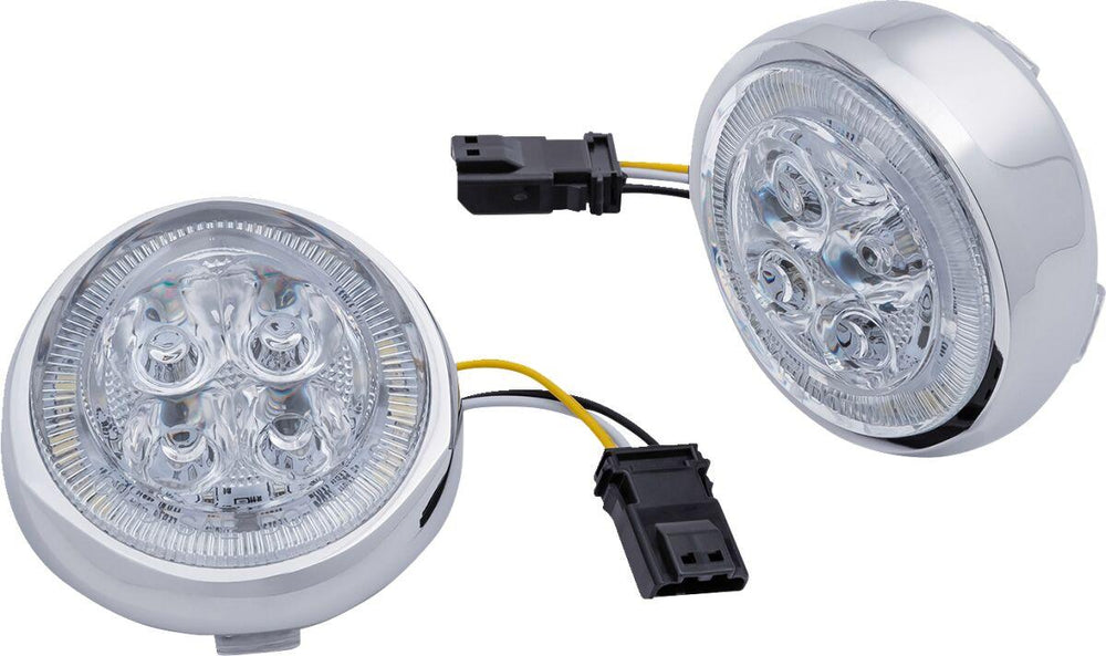Ciro LED Fang Front Signal Light Inserts with Bezel For Harley Davidson FLD 1690 2012-2013 Chrome Clear