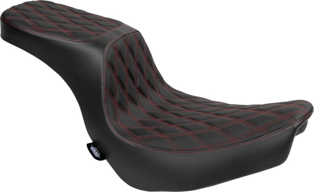 Drag Specialties Performance Predator 2 Up Seat For Harley Davidson FLSB 1750 2018-2021 Red Stitching Double Diamond - Black