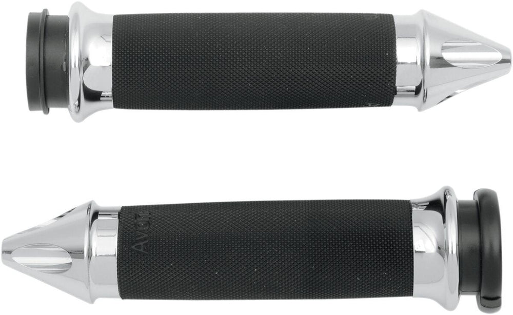 Avon Grips Custom Spike End Grips For Harley Davidson FLDE 1750 2018-2020 - Black Chrome