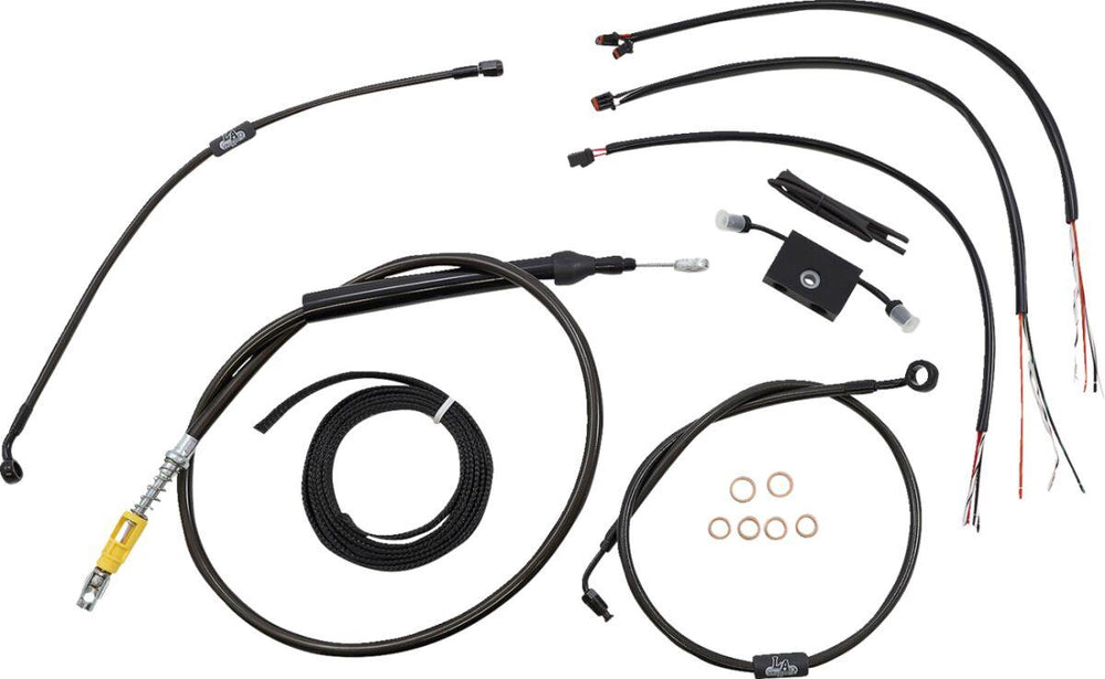 LA Choppers Complete Low Rider Midnight Braided Handlebar Cable/Brake Hose Kit For Harley Davidson FLDE 1750 ABS 2018-2020 38 cm - 43 cm (15" - 17") - Black/Clear-Coated