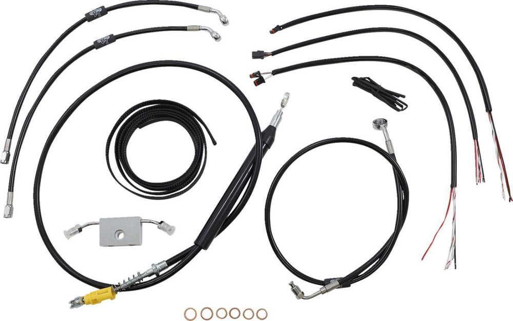 LA Choppers Complete Black Vinyl Braided Handlebar Cable/Brake Low Rider Hose Kit ABS For Harley Davidson FLDE 1750 ABS 2018-2020 45.5 cm - 51 cm (18" - 20") - Black/Clear-Coated