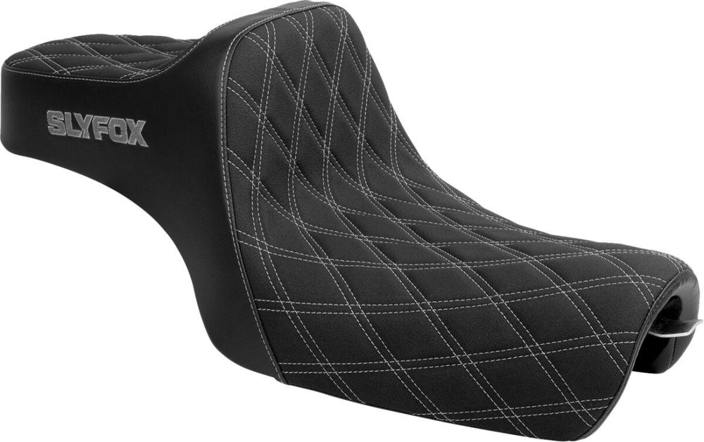 Slyfox High Noon Seat For Harley Davidson XL1200C 2004-2019 Double Diamond/Silver Logo - Black/Silver