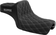 Slyfox High Noon Seat For Harley Davidson XL1200C 2004-2019 Double Diamond/Silver Logo - Black/Silver