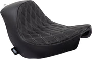 Drag Specialties Solo Seat For Harley Davidson FLSB 1750 2018-2023 Silver Stitching Double Diamond - Black Silver