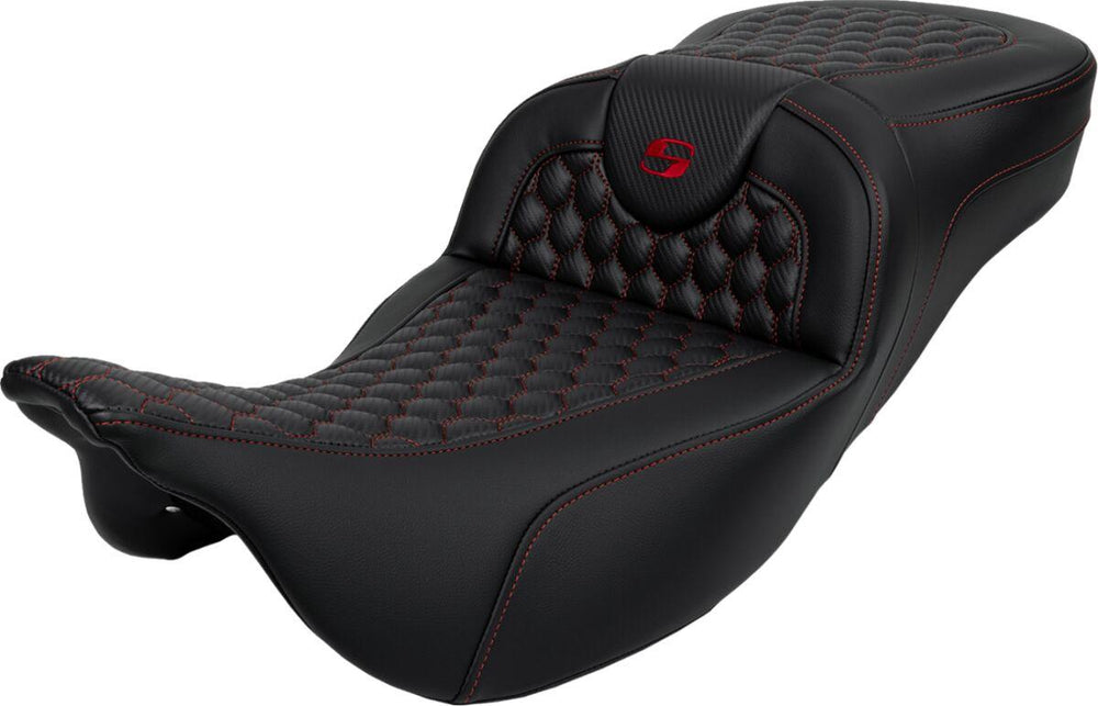 Saddlemen Honeycomb Roadsofa Seat For Harley Davidson FLH 1868 2021 - Black/Red (Driver Seat Length:44.5 cm)