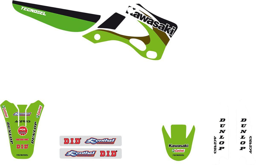 Tecnosel Graphics Kit For Kawasaki KX125 1999-2002 - Black/Green/Multi/White