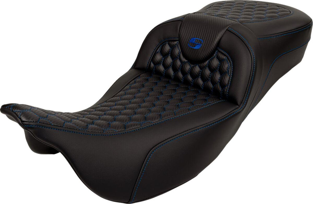 Saddlemen Honeycomb Roadsofa Seat For Harley Davidson FLH 1868 2021 - Black/Blue (Driver Seat Length: 44.5 cm)