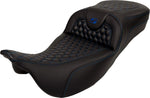 Saddlemen Honeycomb Roadsofa Seat For Harley Davidson FLH 1868 2021 - Black/Blue (Driver Seat Length: 44.5 cm)