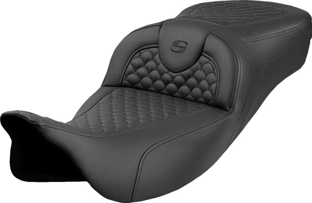 Saddlemen Roadsofa Dragon Scale Stitch Seat For Harley Davidson FLH 1868 2021 - Black (Driver Seat Length: 39.5 cm)