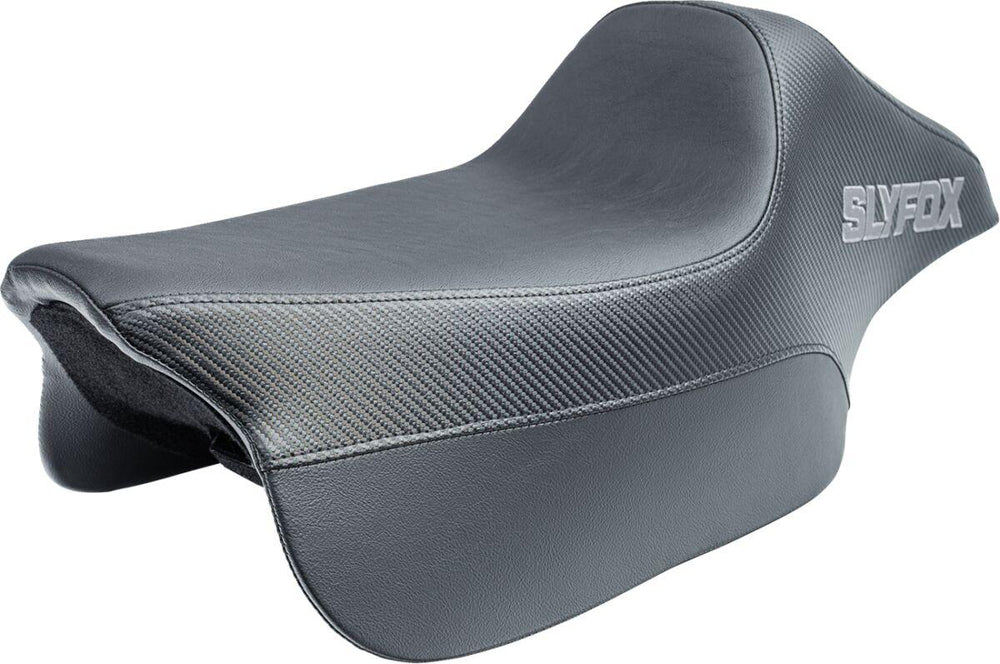 Slyfox 2 Up Race Low Seat For Harley Davidson FLHR 1584 2008-2011 Carbon Fiber/Silver Logo - Black