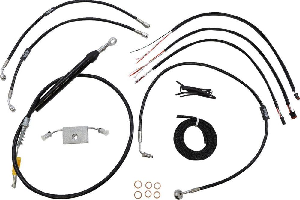 LA Choppers Complete Low Rider Black Vinyl Braided Handlebar Cable/Brake Hose Kit For Harley Davidson FLDE 1750 ABS 2018-2020 30.5 cm - 35.5 cm (12" - 14") - Black/Clear-Coated