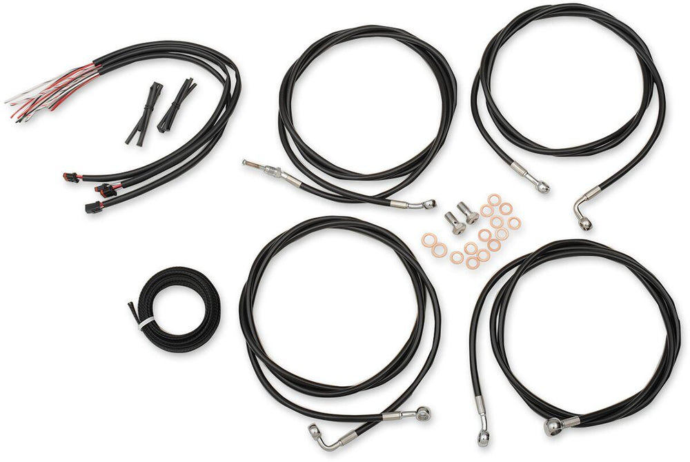 LA Choppers Complete Black Vinyl Braided Handlebar Cable/Brake Hose Kit ABS For Harley Davidson FLHR 1750 2017-2019 45.5 cm - 51 cm (18" - 20") - Black/Clear-Coated