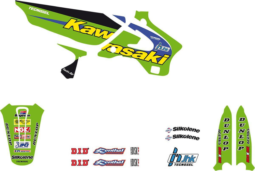 Tecnosel Graphics Kit For Kawasaki KX125 1994-1998 - Black/Green/Multi/White