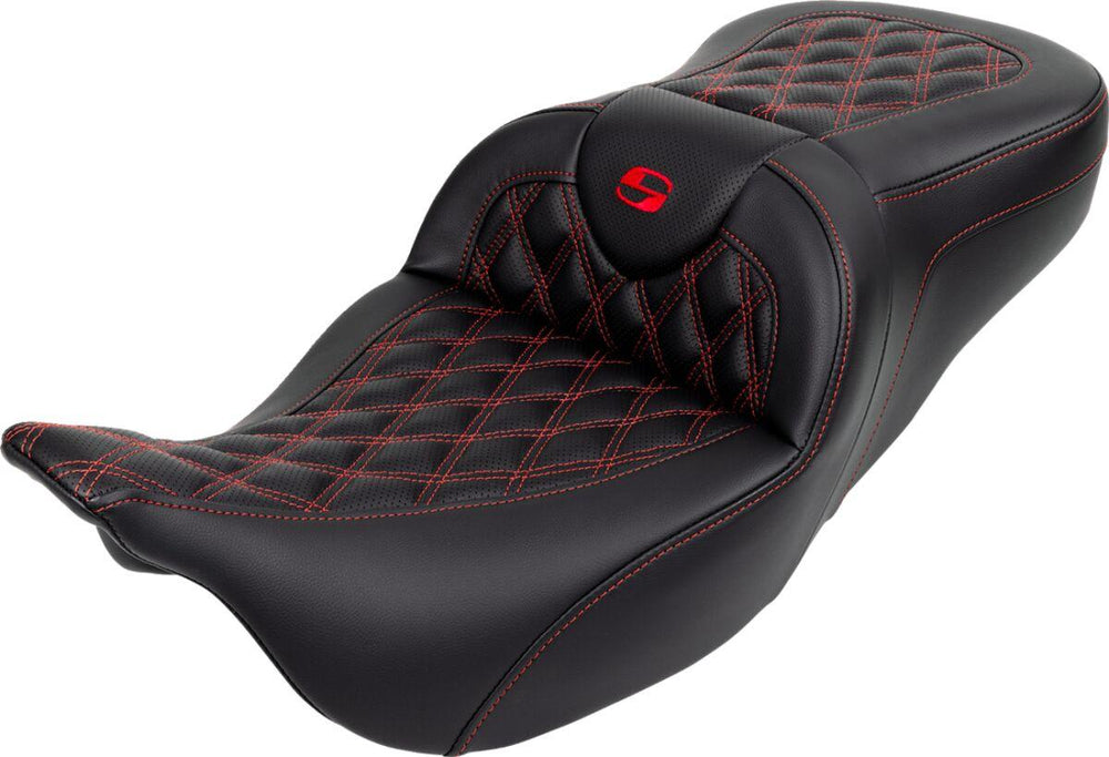 Saddlemen Roadsofa Lattice Stitch Seat For Harley Davidson FLHR 1584 2008 - Black/Red (Driver Seat Length:38 cm)