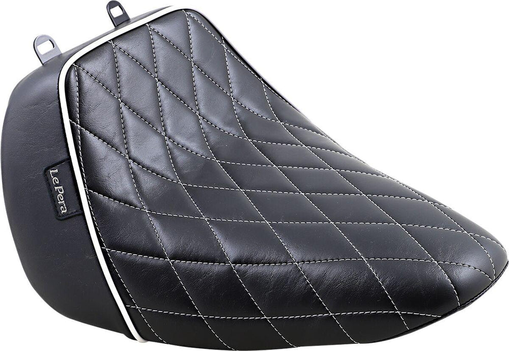 LE Pera Bare Bones Solo Seat For Harley Davidson FLFB 1750 ABS 2018-2020 Diamond Stitch/White Piping - Black/White