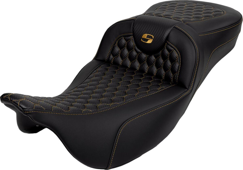 Saddlemen Honeycomb Roadsofa Seat For Harley Davidson FLH 1868 2021 - Black/Gold (Driver Seat Length:44.5 cm)