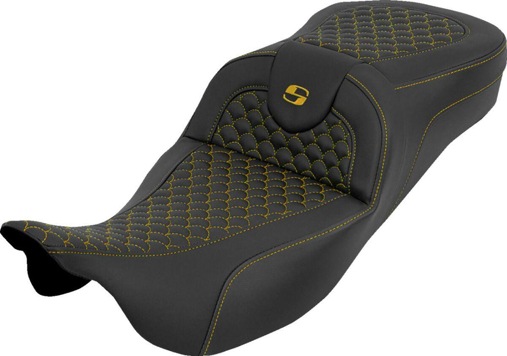 Saddlemen Extended Reach RoadSofa Seat For Harley Davidson FLH 1868 ABS 2021 Dragon Stitch - Black/Gold