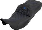Saddlemen Extended Reach RoadSofa Seat For Harley Davidson FLH 1868 ABS 2021 Dragon Stitch - Black/Blue