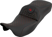 Saddlemen Extended Reach RoadSofa Seat For Harley Davidson FLH 1868 ABS 2021 Dragon Stitch - Black/Red