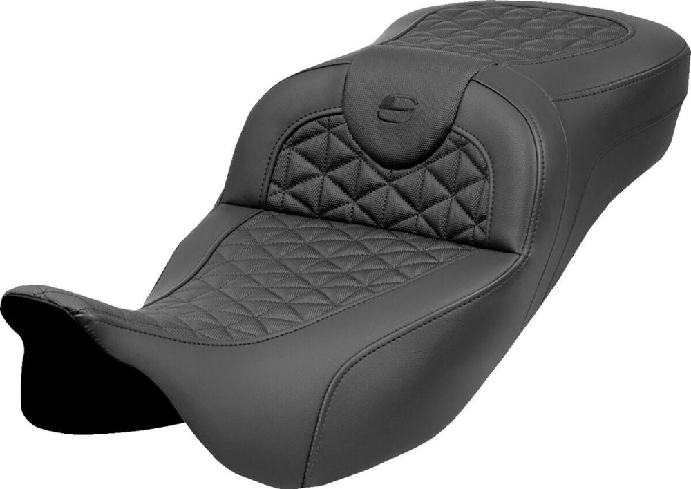Saddlemen Extended Reach RoadSofa Tri Gripper Seat For Harley Davidson FLH 1868 2021 - Black (Driver Seat Length:44.5 cm)
