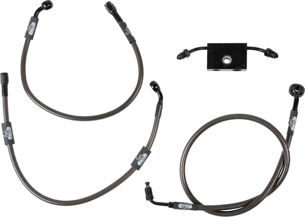 LA Choppers Midnight Braided Brake Hose Kit For Harley Davidson FLDE 1750 ABS 2018-2020 Standard - Black/Midnight
