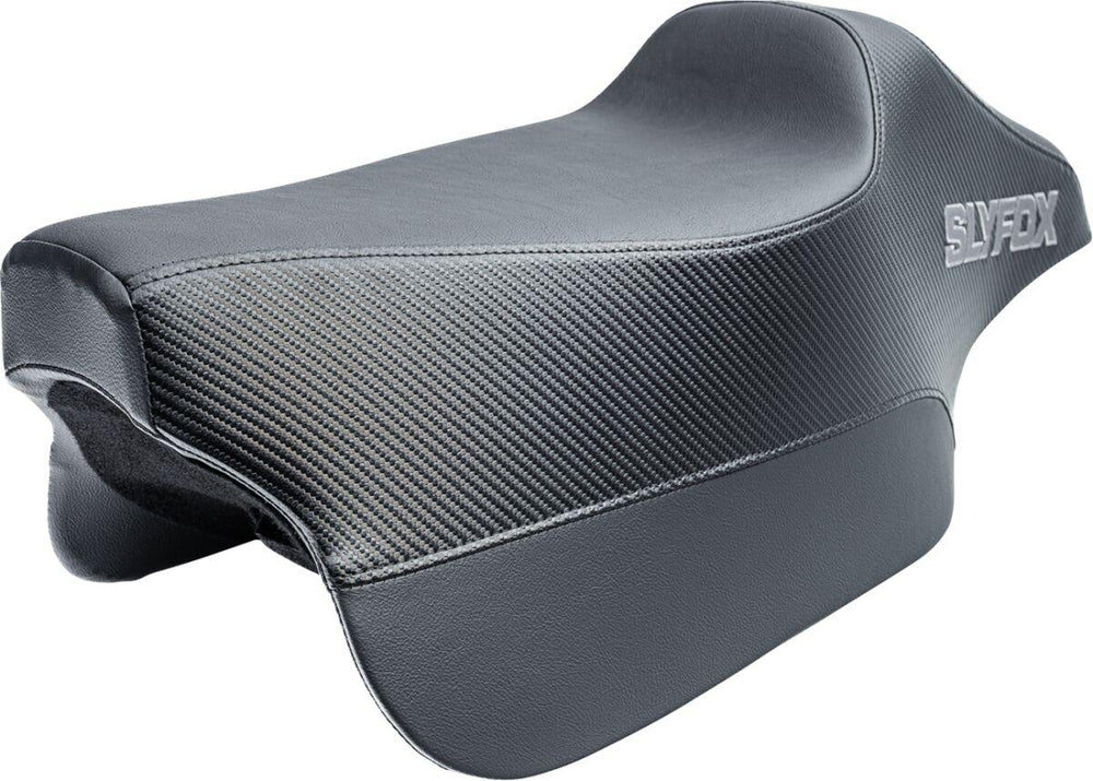 Slyfox 2 Up Race Tall Seat For Harley Davidson FLHR 1584 2008-2011 Carbon Fiber/Silver Logo - Black