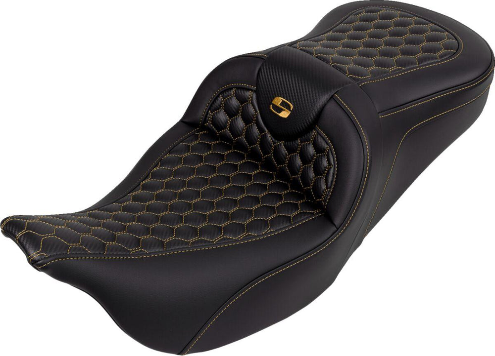 Saddlemen Honeycomb Roadsofa Seat For Harley Davidson FLH 1868 2021 - Black/Gold (Driver Seat Length: 39.5 cm)