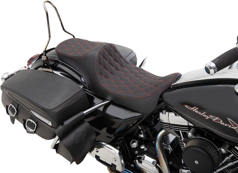 Drag Specialties Predator III 2 Up Seat For Harley Davidson FLHR 1584 2008-2011 Double Diamond - Black/Red