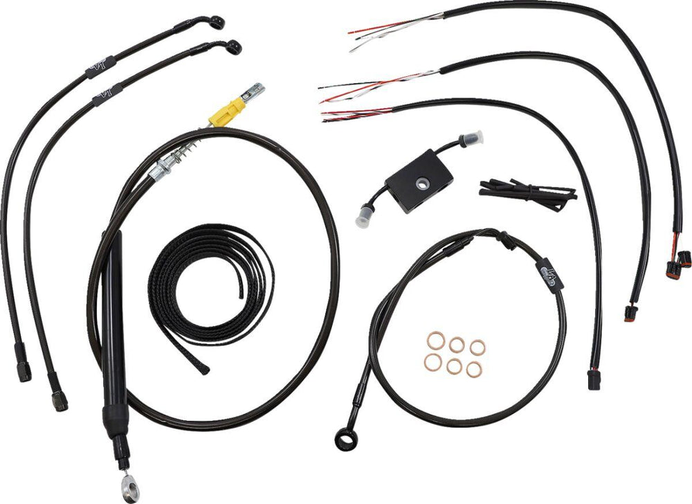 LA Choppers Complete Alternate Length Midnight Braided Handlebar Cable/Brake Hose Kit For Harley Davidson FLDE 1750 ABS 2018-2020 30.5 cm - 35.5 cm (12" - 14") - Black/Clear-Coated