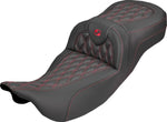 Saddlemen Roadsofa Extended Reach Carbon Fibre Seat For Harley Davidson FLH 1868 ABS 2021 - Black/Red