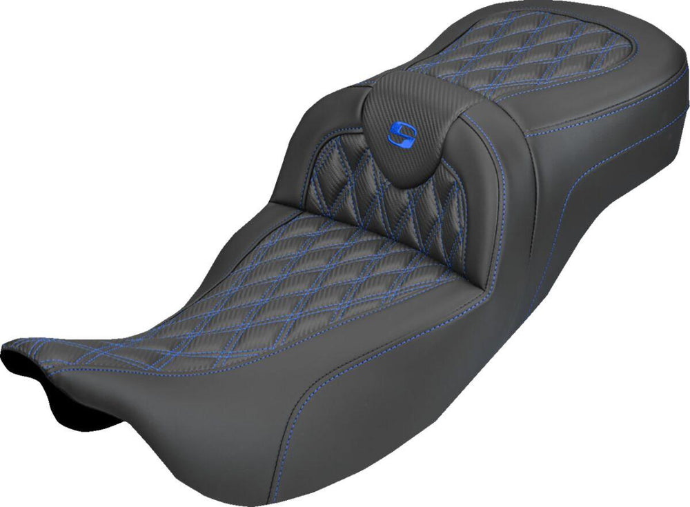 Saddlemen Roadsofa Extended Reach Carbon Fibre Seat For Harley Davidson FLH 1868 ABS 2021 Carbon Fiber - Black/Blue