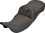 Saddlemen Roadsofa Carbon Fibre Extended Reach Seat For Harley Davidson FLH 1868 ABS 2021 - Black/Orange