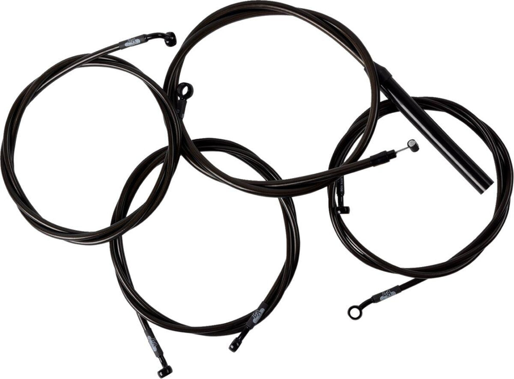 LA Choppers Complete Midnight Braided Handlebar Cable/Brake Hose Kit For Harley Davidson FLHRXS 1868 ABS 2024 38 cm - 43 cm (15" - 17") - Black/Clear-Coated