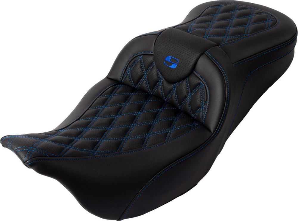 Saddlemen Roadsofa Lattice Stitch Seat For Harley Davidson FLHR 1584 2008 - Black/Blue (Driver Seat Length:38 cm)