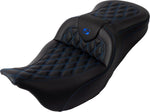 Saddlemen Roadsofa Lattice Stitch Seat For Harley Davidson FLHR 1584 2008 - Black/Blue (Driver Seat Length:38 cm)