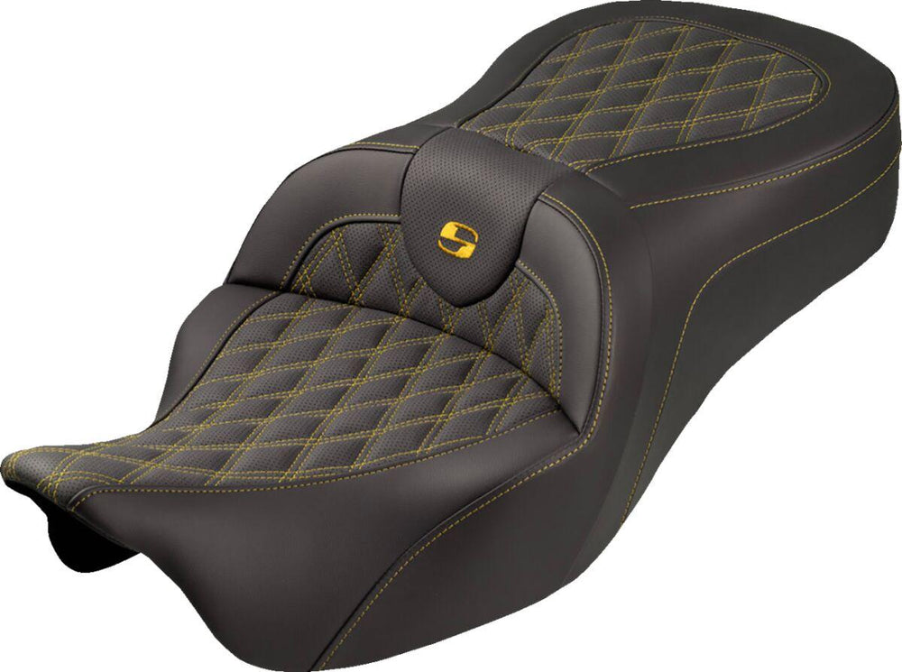 Saddlemen Roadsofa King Seat For Harley Davidson FLH 1868 ABS 2021 Lattice Stitched - Black/Gold