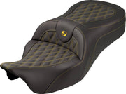Saddlemen Roadsofa King Seat For Harley Davidson FLH 1868 ABS 2021 Lattice Stitched - Black/Gold