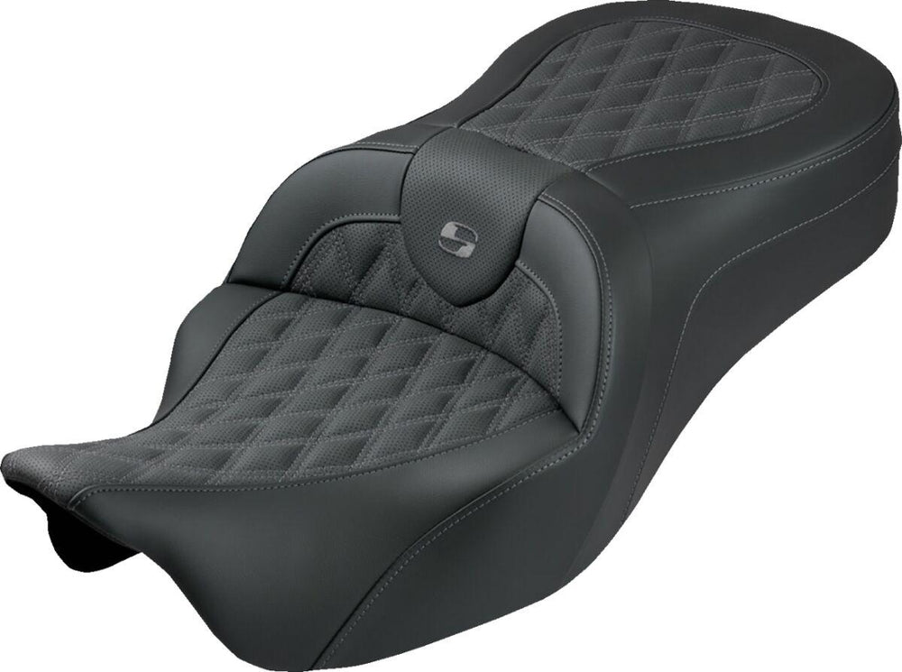 Saddlemen Roadsofa King Seat For Harley Davidson FLH 1868 ABS 2021 Lattice Stitched - Black/Grey