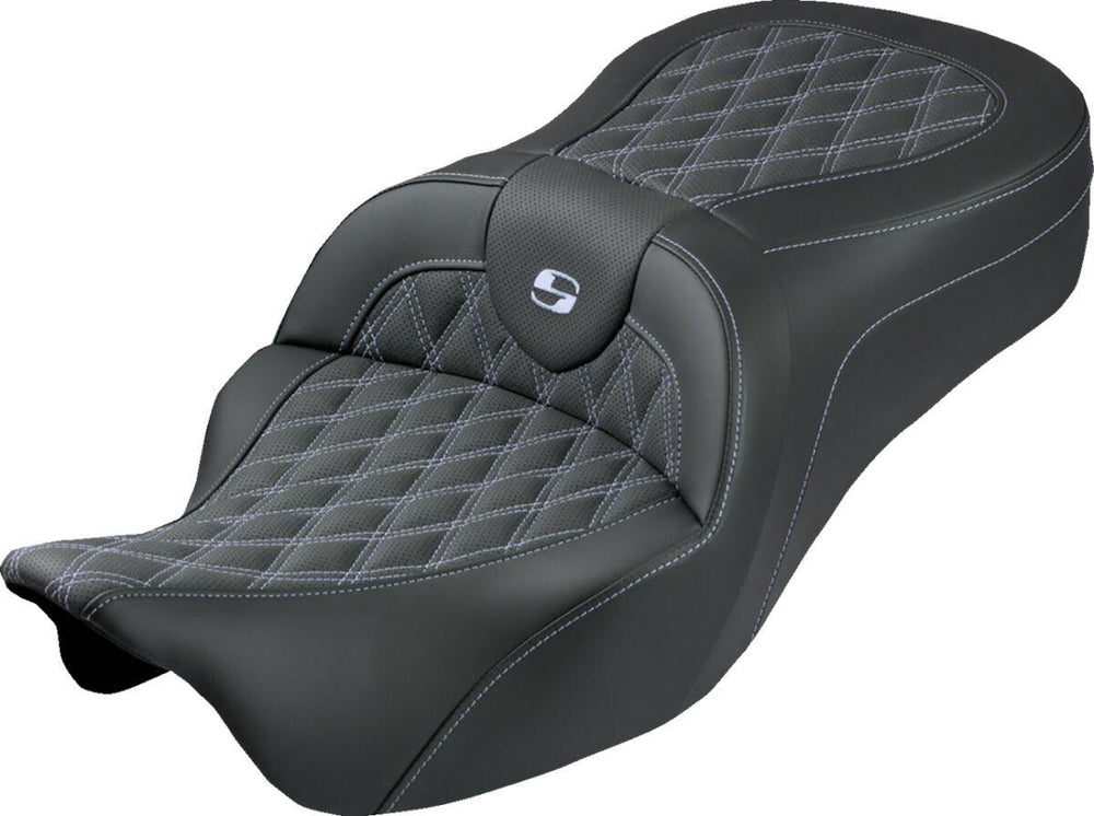 Saddlemen Roadsofa King Seat For Harley Davidson FLH 1868 ABS 2021 Lattice Stitched - Black/Silver